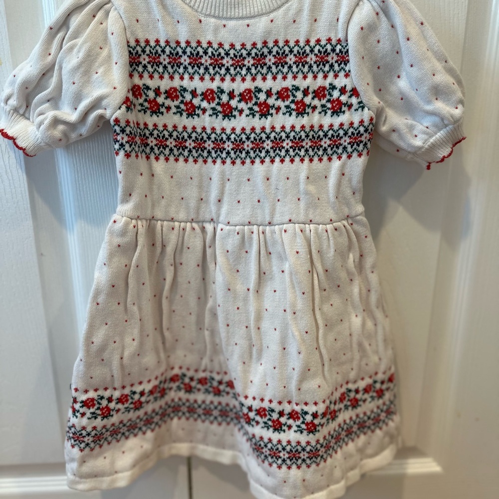Janie and Jack White and Red A-line Dress with Puff Sleeves and Peter Pan Collar - Picture 2 of 5